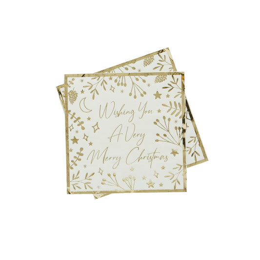 Gold 'Wishing You A Very Merry Christmas' Paper Napkins - Pack of 16