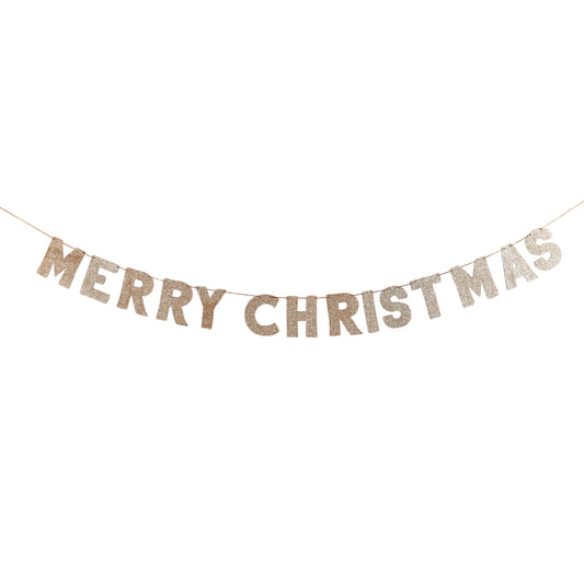 Gold Glitter 'Merry Christmas' Wooden Banner 2m