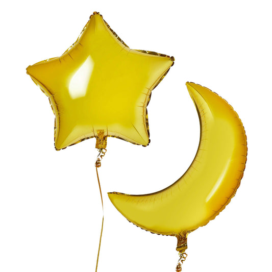 Moon 28" & Star 24" Gold Foil Balloons - Pack of 2