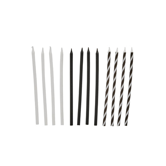 Monochrome Tall Skinny Candles - Pack of 12