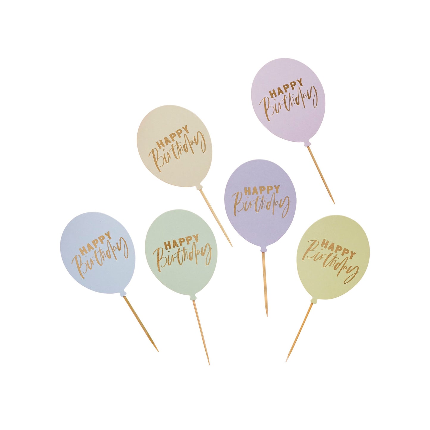 Pastel 'Happy Birthday' Balloon Food Picks - Pack of 12