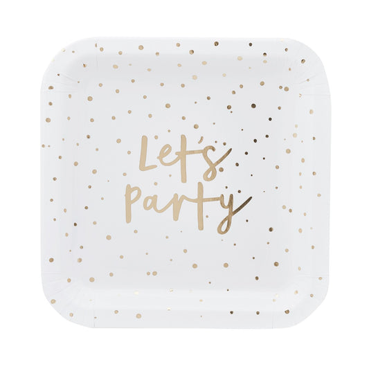 Gold 'Let's Party' Paper Plates - Pack of 8