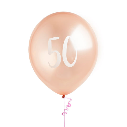 Rose Gold Number '50' Latex 12" Balloons - Pack of 5