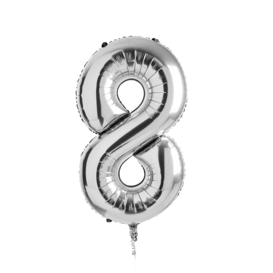 Silver Number '8' Foil 34" Balloon